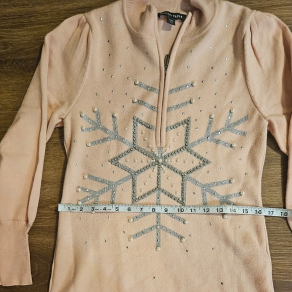 Boston Proper Pink Sweater Mini Dress With Snowflake Detail sz S - Picture 10 of 14